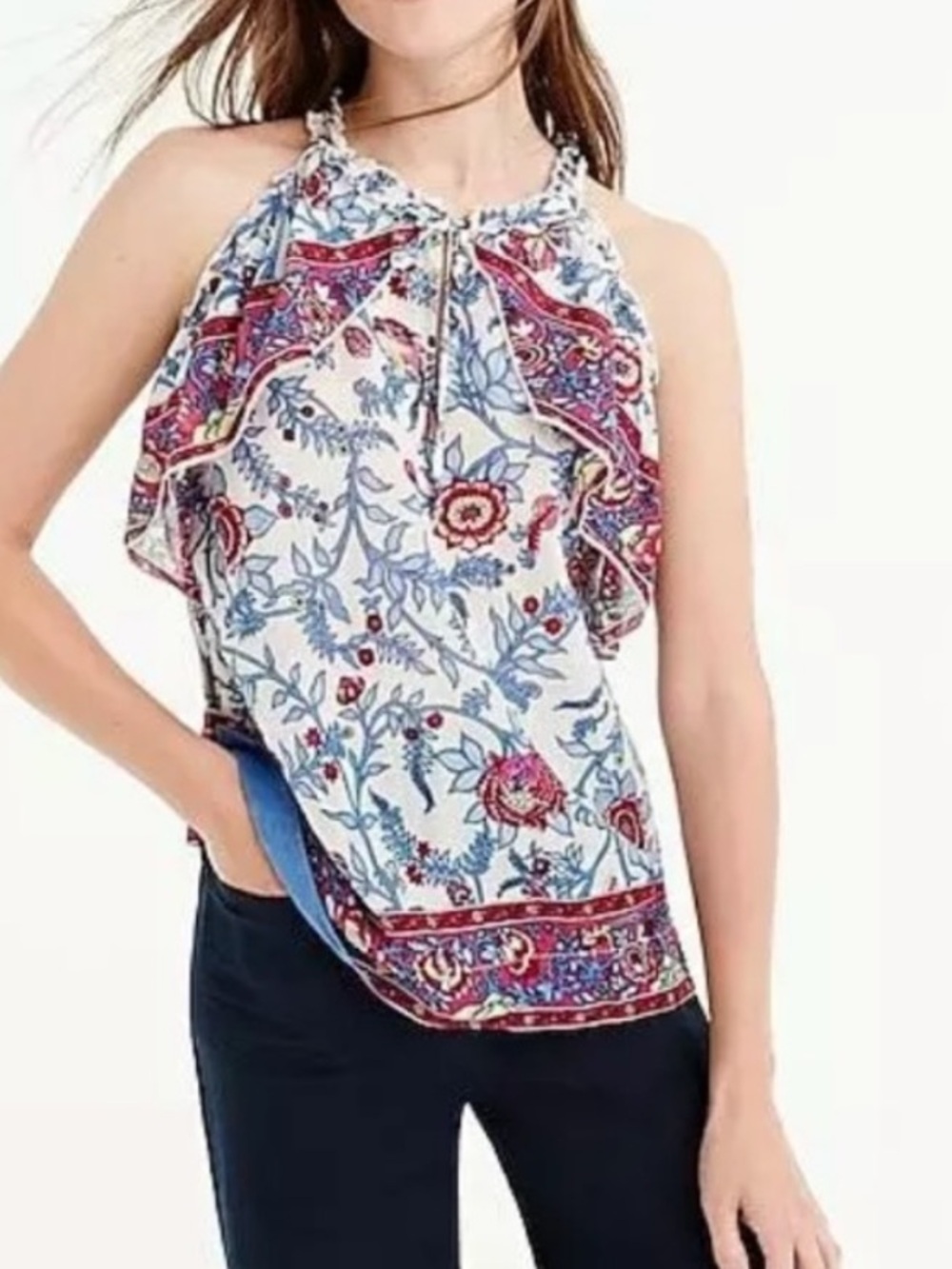 Point Sur by J. Crew Sleeveless Ruffle Detail Top Size 8 EUC